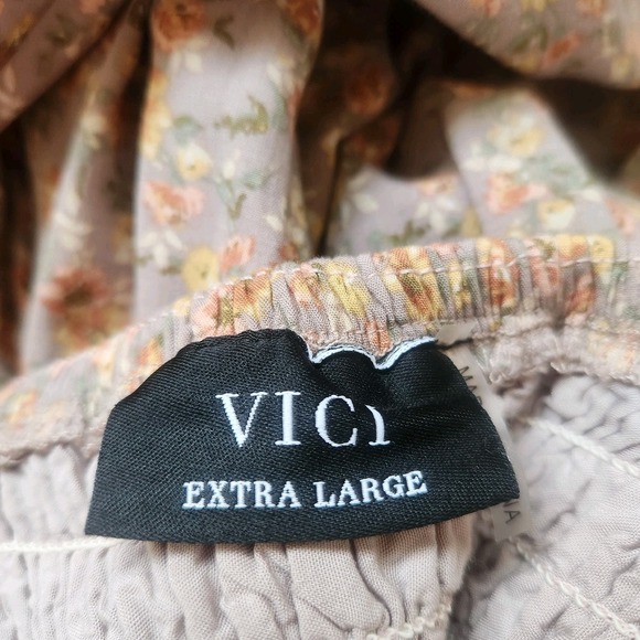 VICI Maxi Dress Size XL Prairie Cottagecore Smocked Long Sleeve Spring Slit - Picture 4 of 8